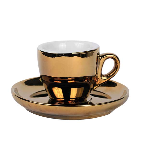 Espresso Tasse mit Untertasse, APS Porcelain, Gold - 55ml