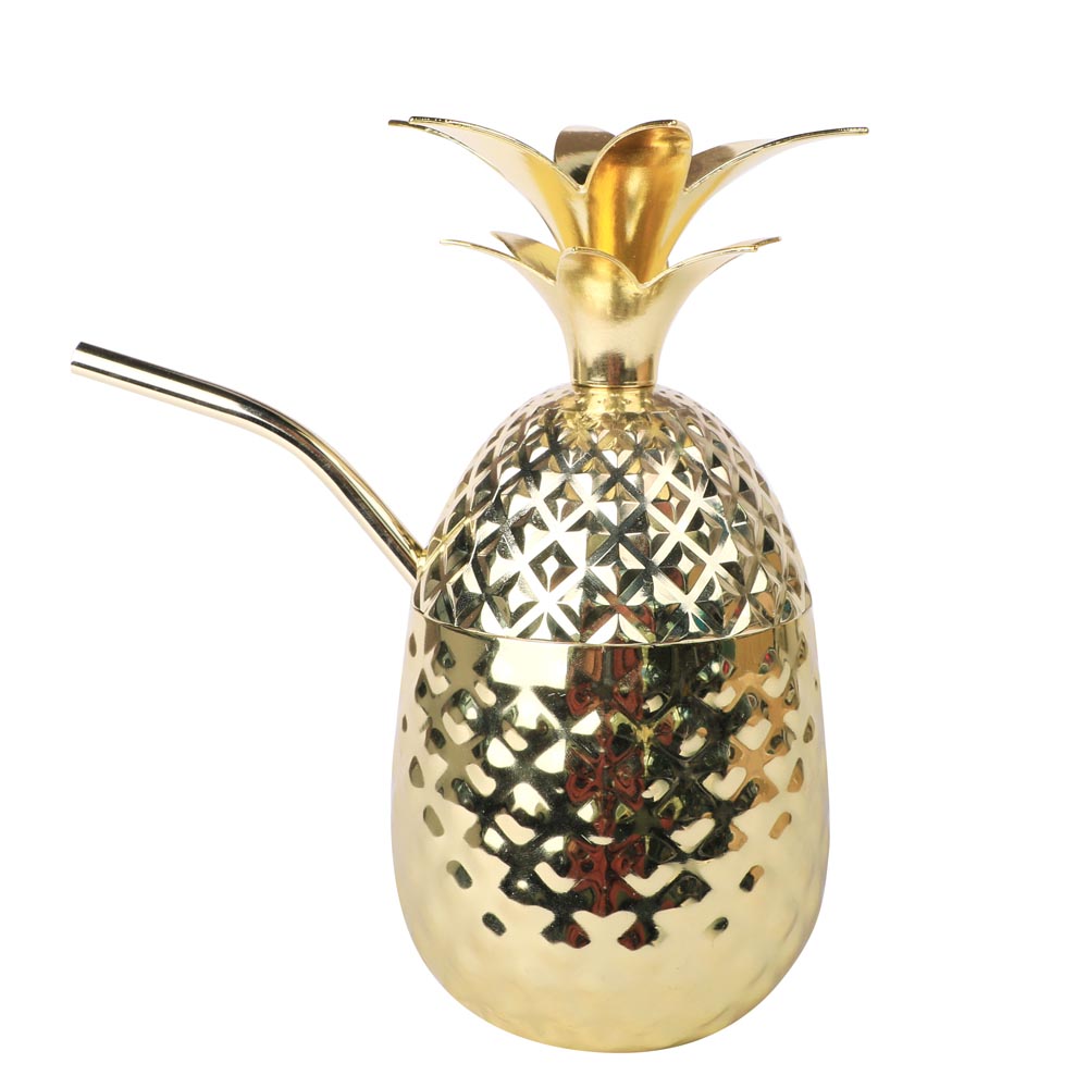 Metall Ananas Gold mit Trinkhalm, 47 Ronin - 455 ml