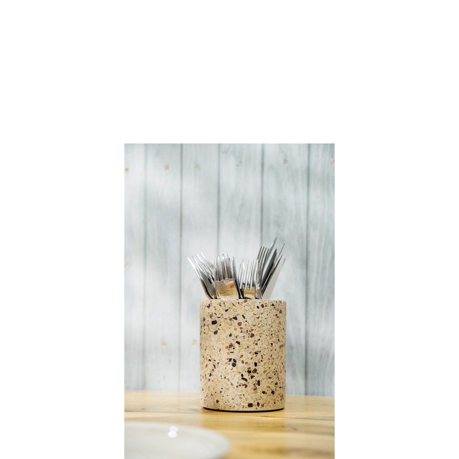 Besteckbehälter, APS, TERRAZZO, Beton, Weiß- Ø 9,5 cm | H 13,5 cm