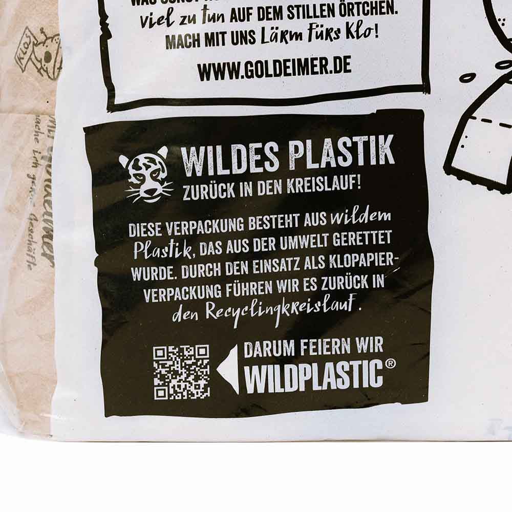 Soziales Klopapier, Goldeimer, 3-lagig, 150 Blatt pro Rolle