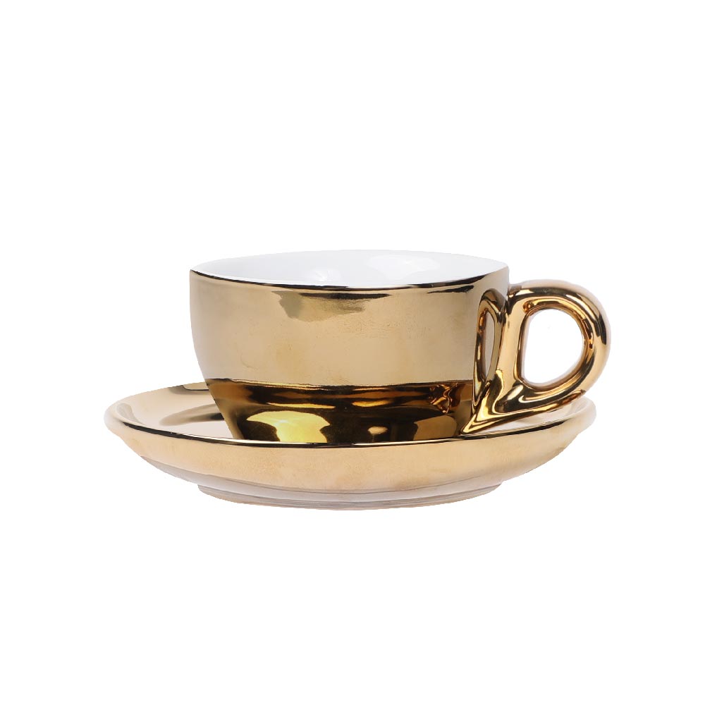Cappuccino Tasse mit Untertasse, APS Porcelain, Gold - 200ml
