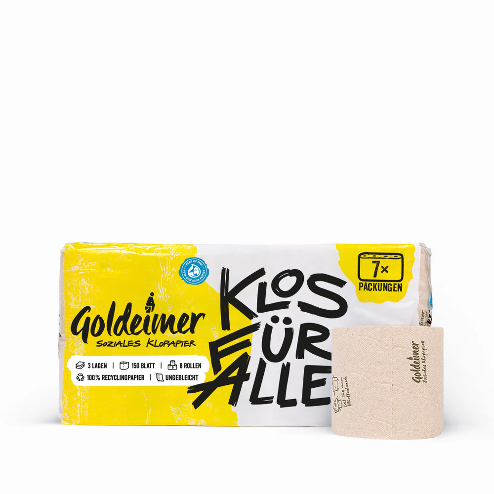 Soziales Klopapier, Goldeimer, 3-lagig, 150 Blatt pro Rolle