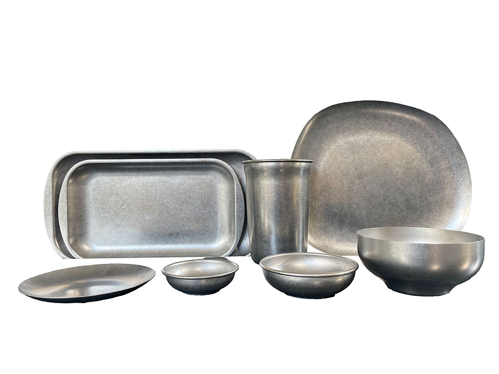 Metallteller rechteckig (Edelstahl), GINZA - 6er Set