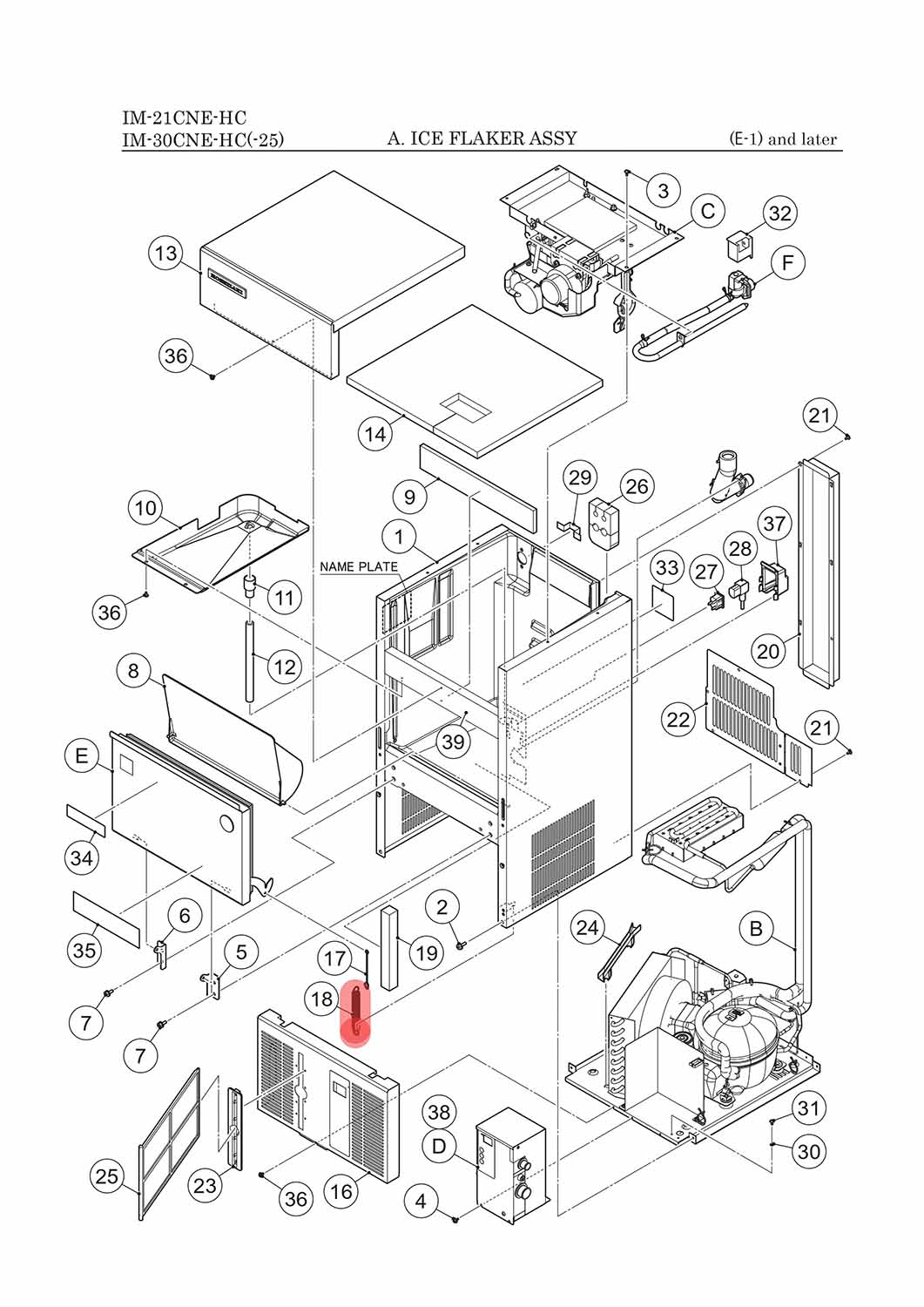 Feder für Tür, Hoshizaki, IM-21/IM-30