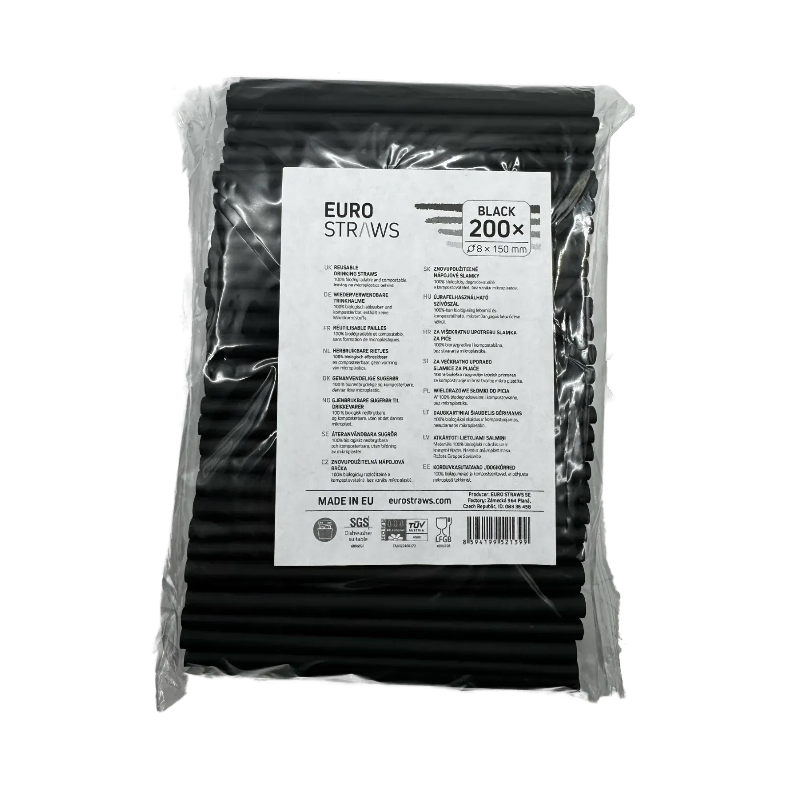 Bambus Trinkhalme, Bamboo Europe, Schwarz, 200 Stück - 8 x 150 mm