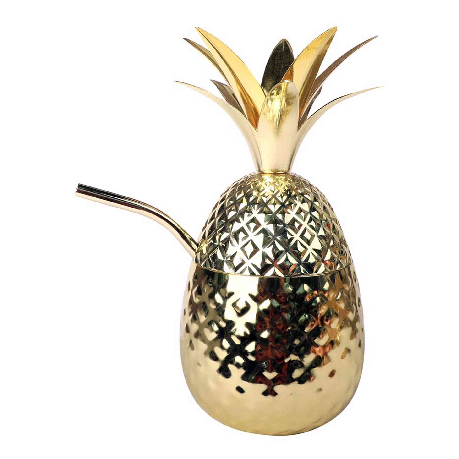 Ananas Cocktailbecher mit Trinkhalm in Gold - 710ml