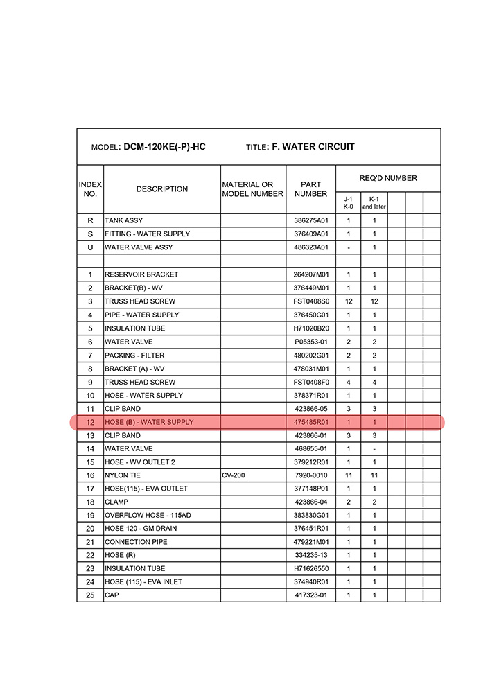 Wasserzulaufschlauch Hoshizaki, DCM