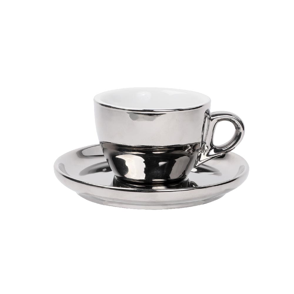 Kaffee Tasse mit Untertasse Chrom, APS Porcelain - 160ml